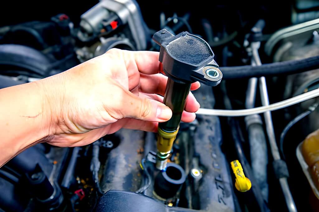Bobine d'allumage sous le capot de voiture