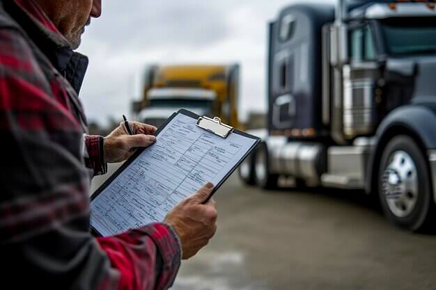 Inspecteur devant un camion poids lourd