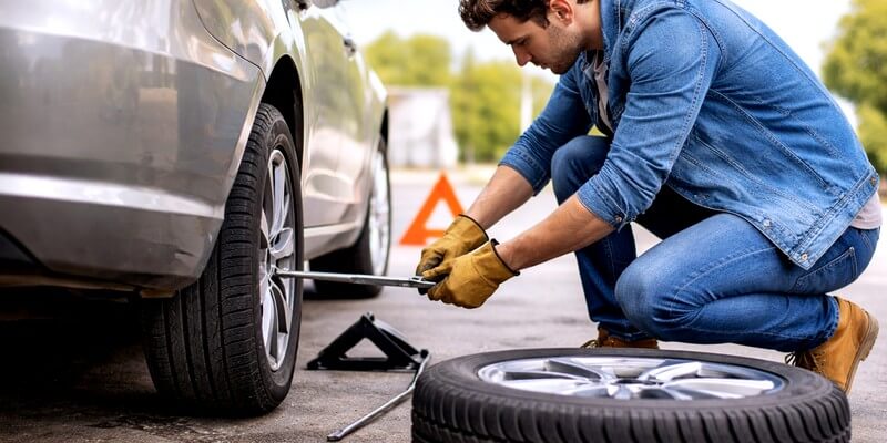 changer une roue de voiture