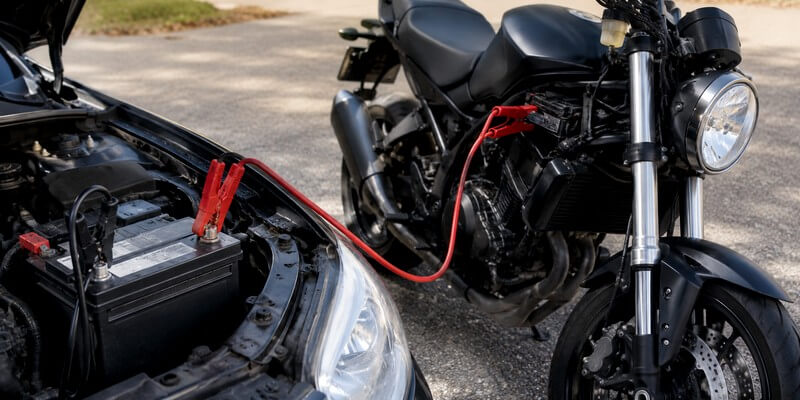 Charger la batterie d'une moto avec celle d'une voiture