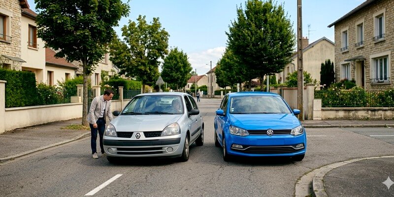 Deux voitures au milieu de la route