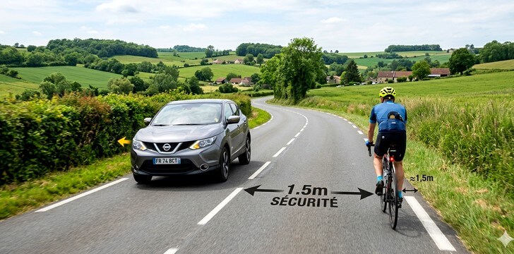 Distance de sécurité pour dépasser un vélo