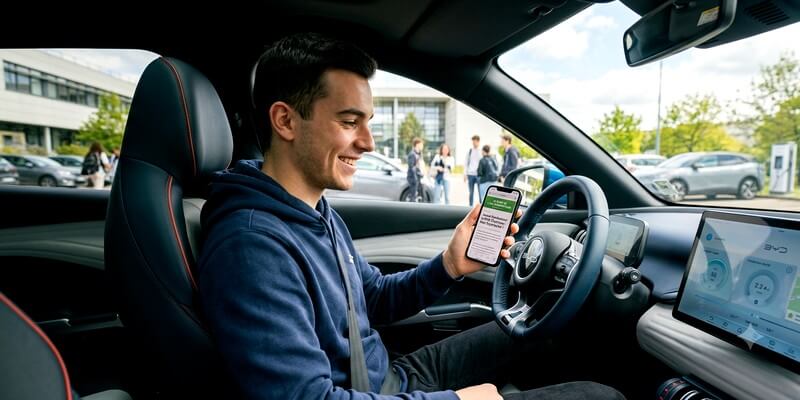 Jeune conducteur dans une voiture