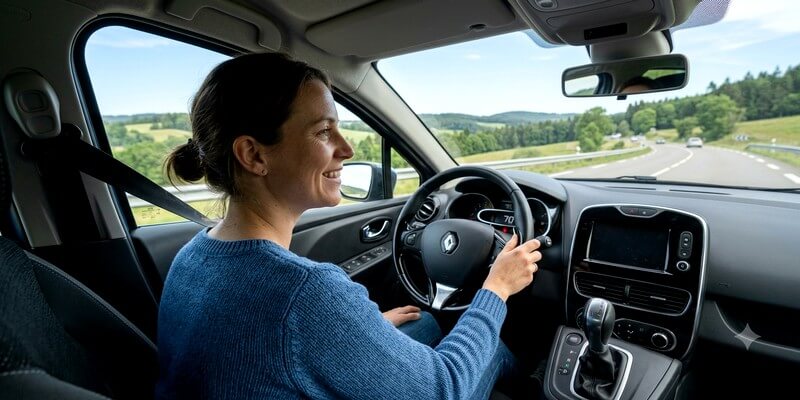 Femme conduisant une voiture à boîte de vitesse automatique