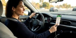 Femme utilise un smartphone comme un GPS