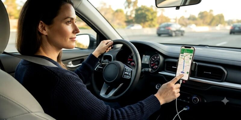 Femme utilise un smartphone comme un GPS