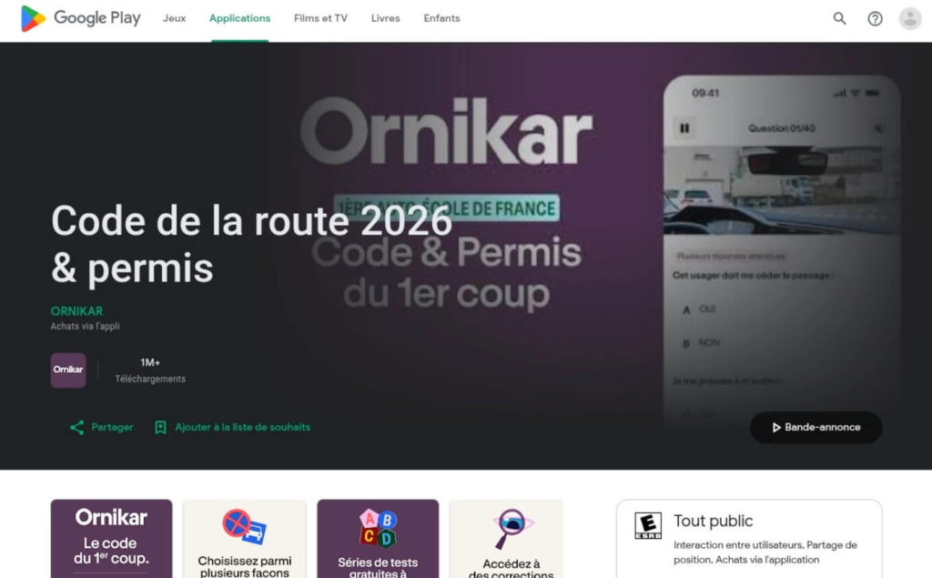 Ornikar sur Google play