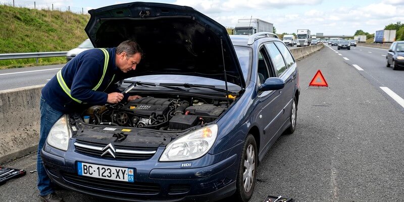 Voiture en panne sur la route